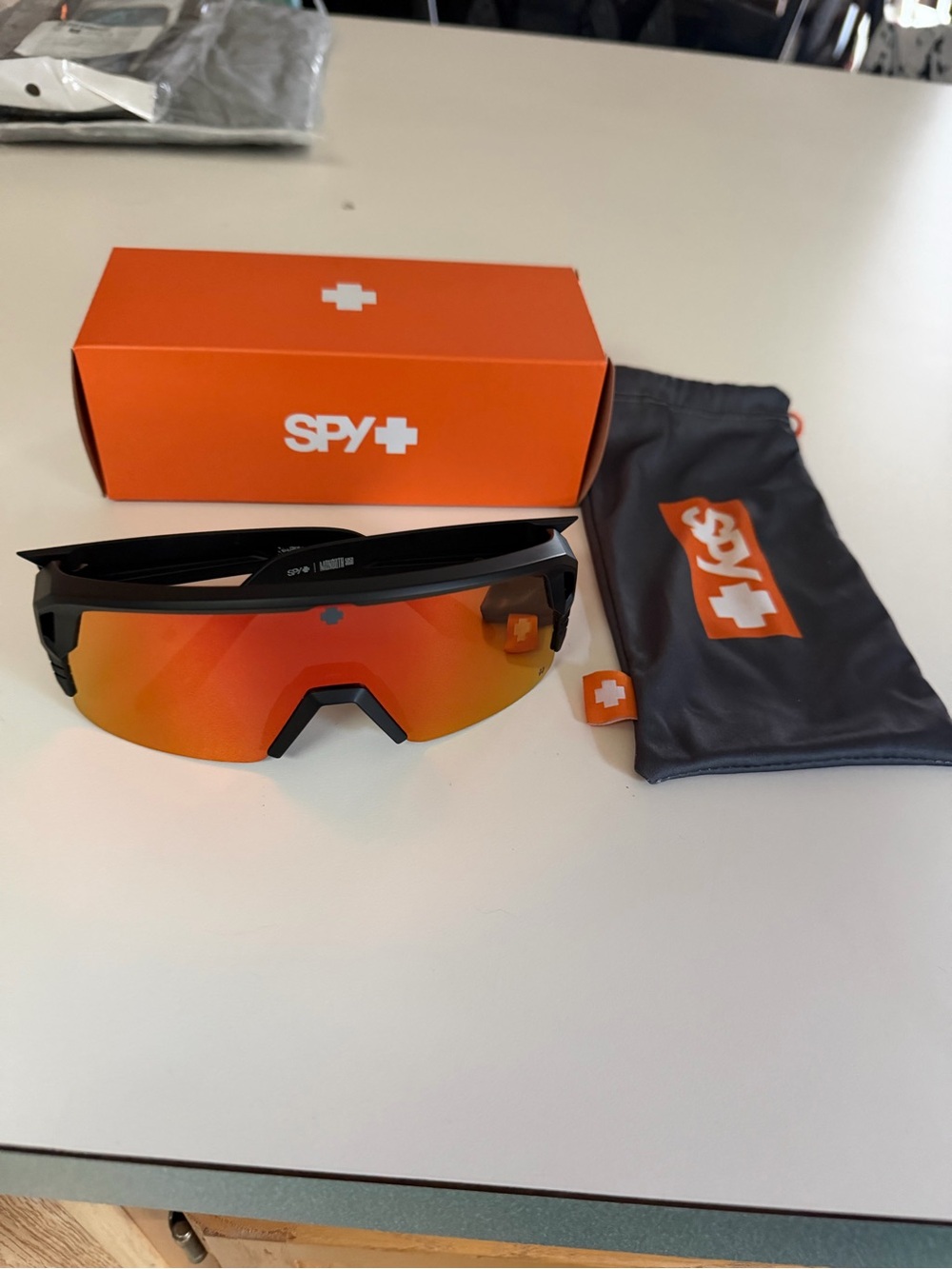 SPY Black Sunglasses with Orange-Red Mirrored Lens